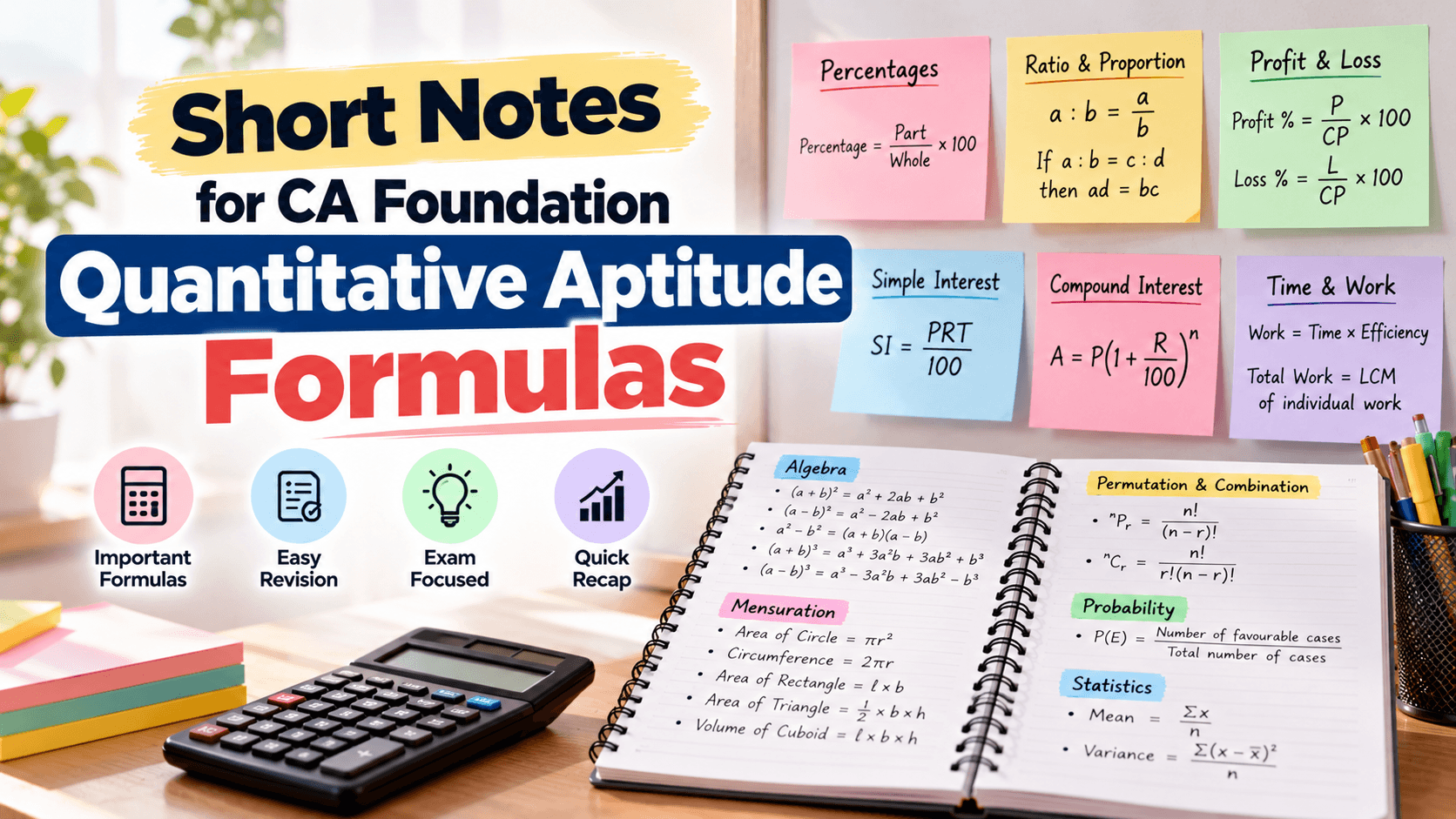 Short Notes for CA Foundation Quantitative Aptitude Formulas