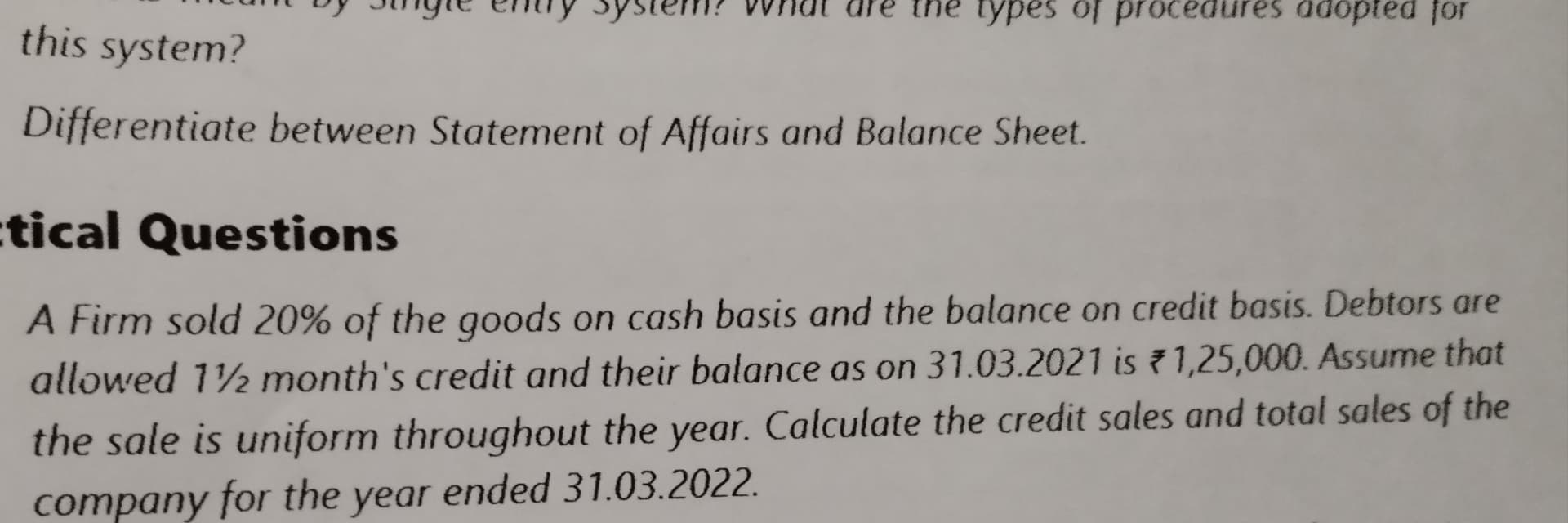 Image attached to the doubt: #Accounts from Incomplete record # CA foundation #Accounts Practical Question…