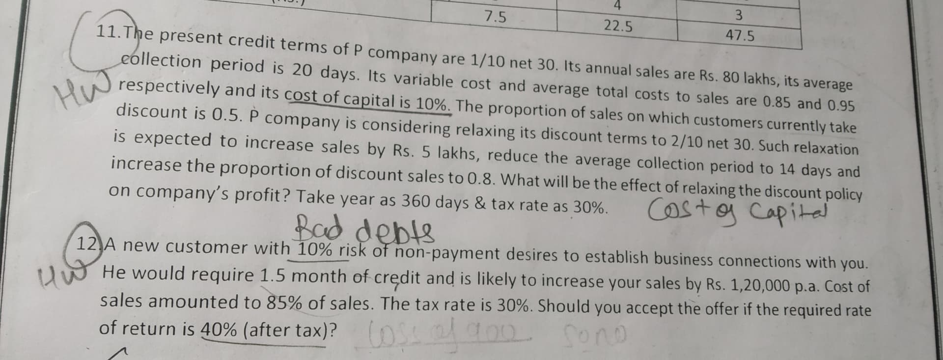 Image attached to the doubt: Can someone please help with both the questions FM Receivable management
