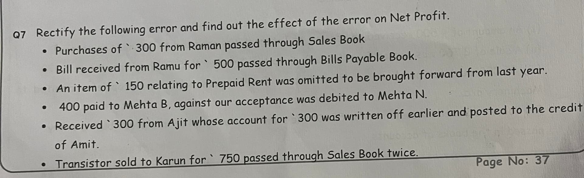 Image attached to the doubt: Rectification entry of 3rd,