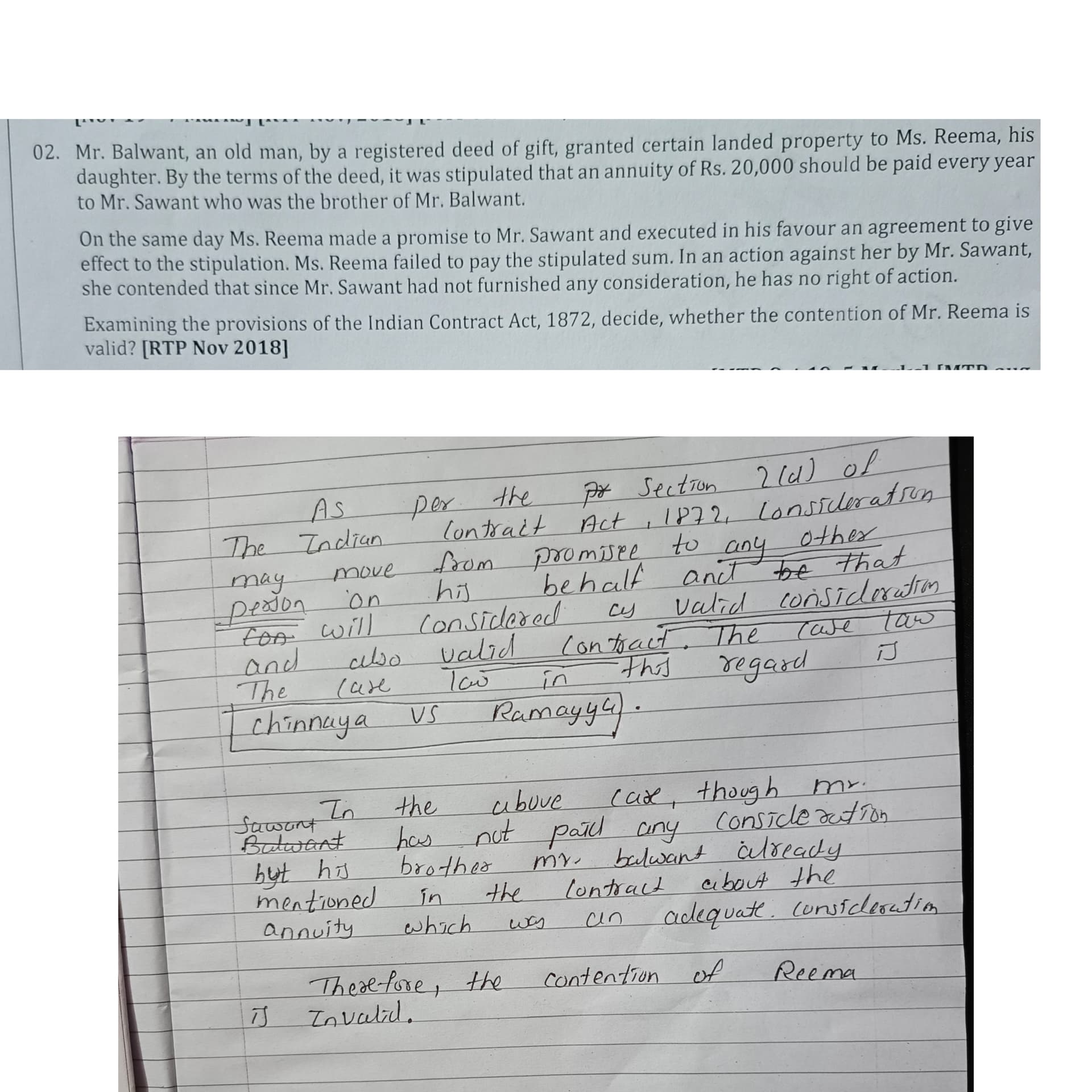 Image attached to the doubt: First time I write any answer of law can someone help me to know how is it.…