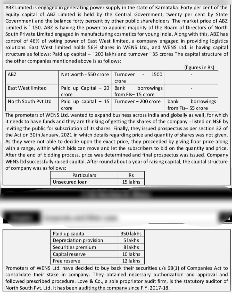 Image attached to the doubt: How to calculate maximum amount of buy back WENS ltd can make?