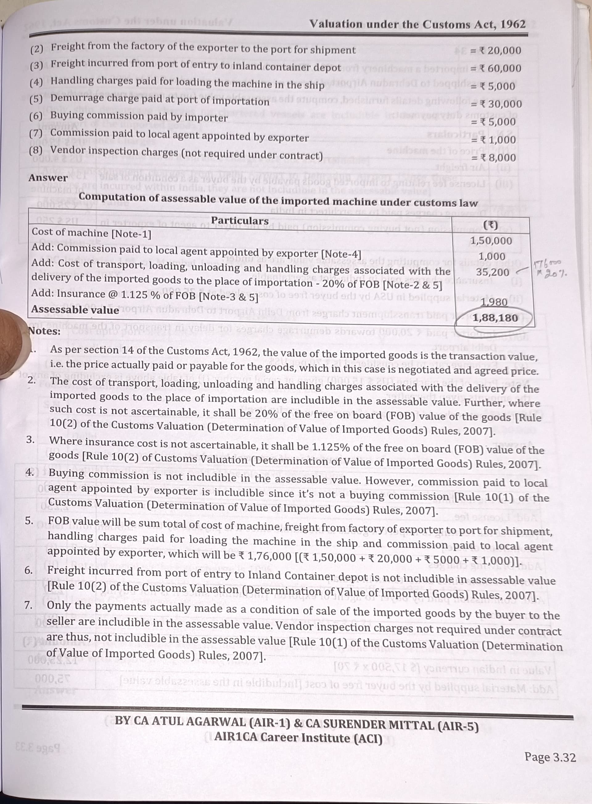 Image attached to the doubt: Why FOB value i.e 176000 not considered while calculating Assessable value
