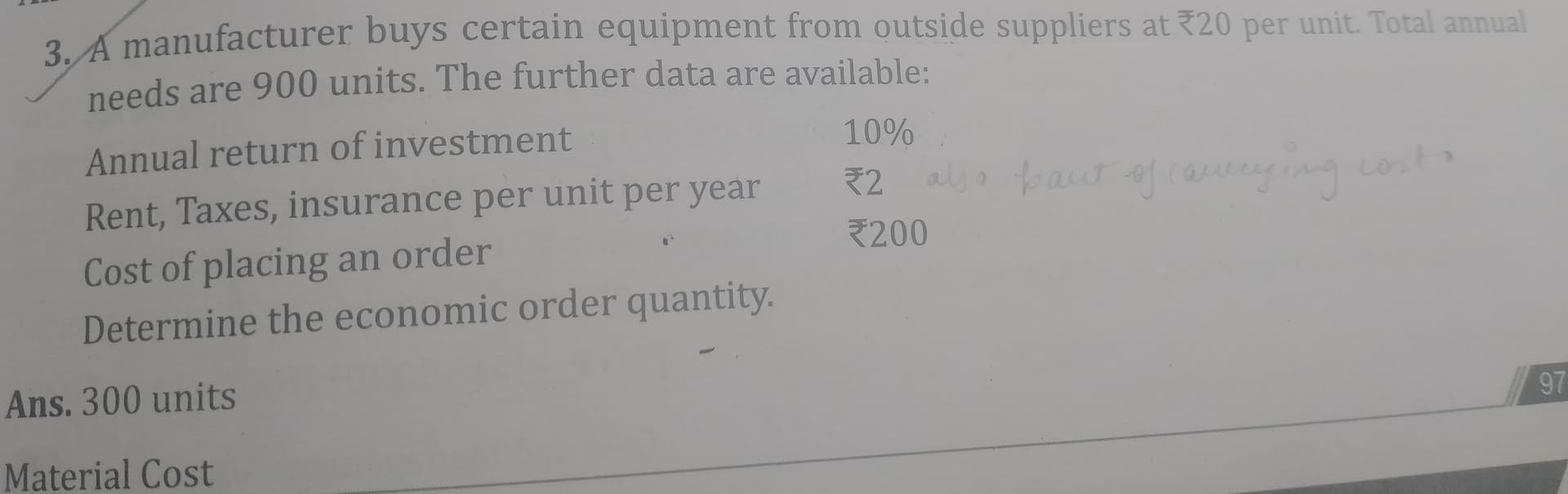 Image attached to the doubt: Is question me annual return of investment ko carrying cost q liya h mtlb kese…