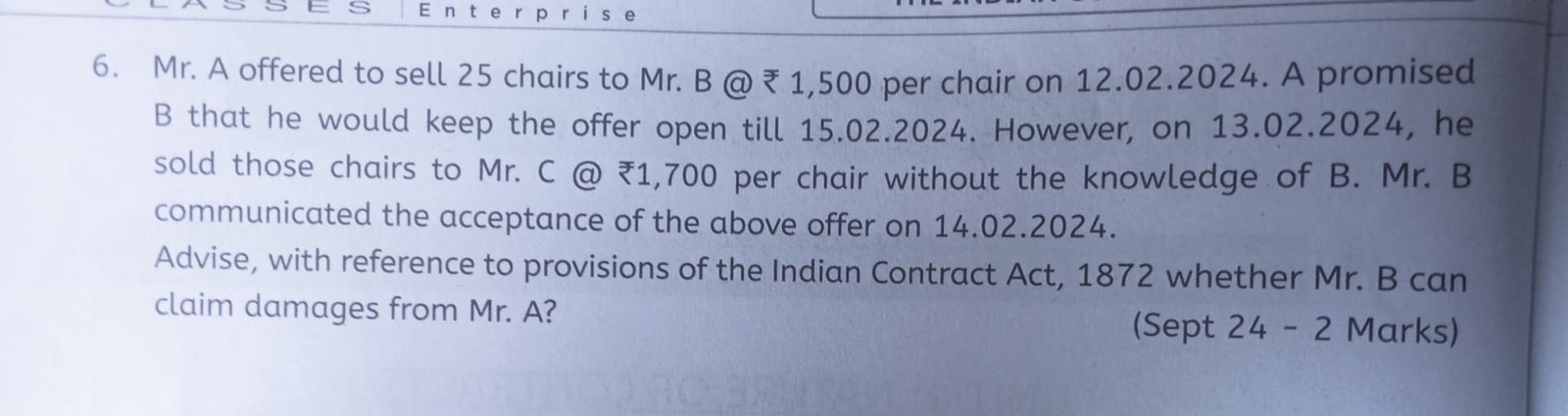 Image attached to the doubt: Can you explain me the provision of this question