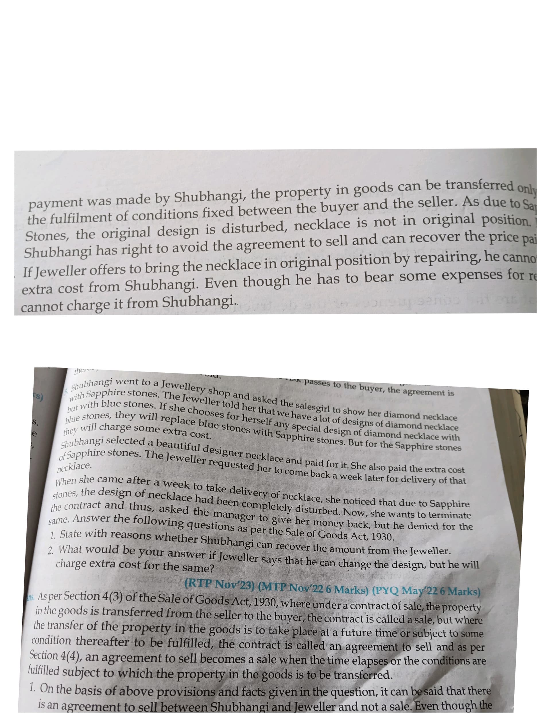 Image attached to the doubt: Guyss please tell me why she can repudiate the contract even though seller has…