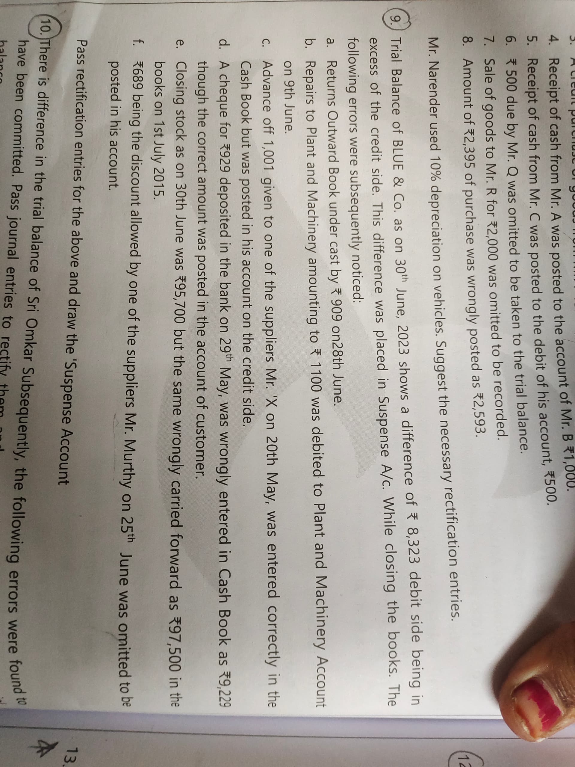 Image attached to the doubt: Answer question 9