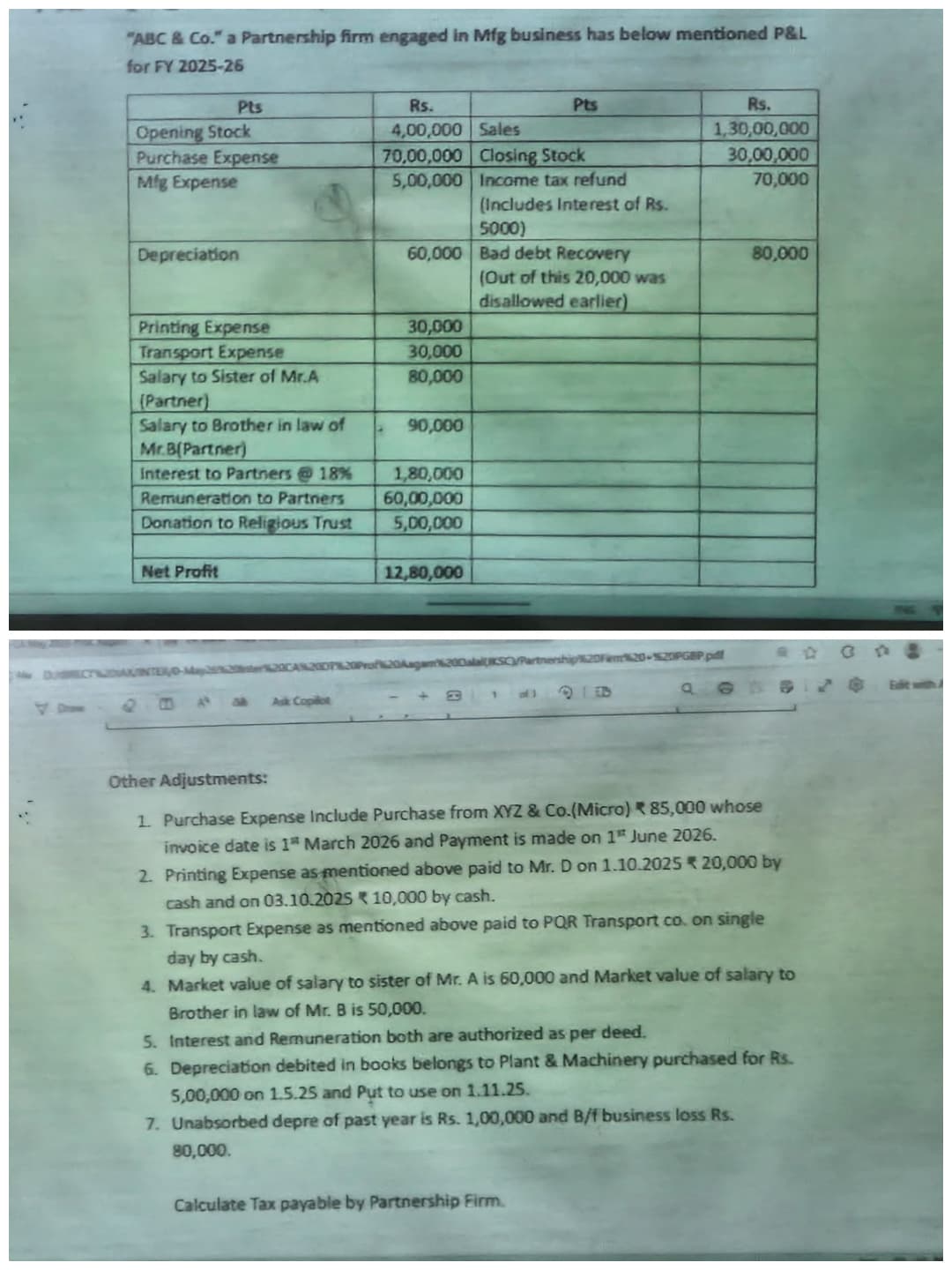 Image attached to the doubt: Chapter PGBP- AY-26-27 What will be tax payable partnership firm manufacturing…