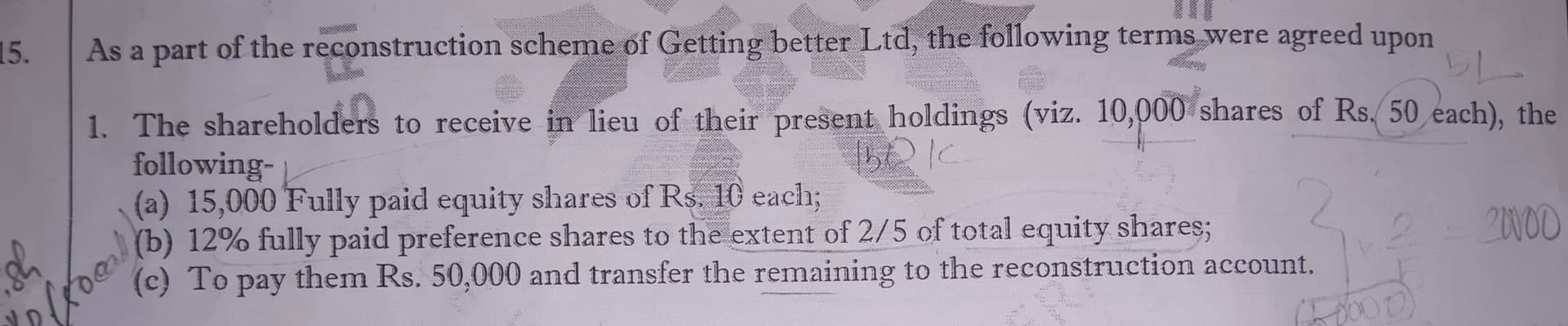 Image attached to the doubt: Can anyone say the amount of preference share capital and it's calculation for…