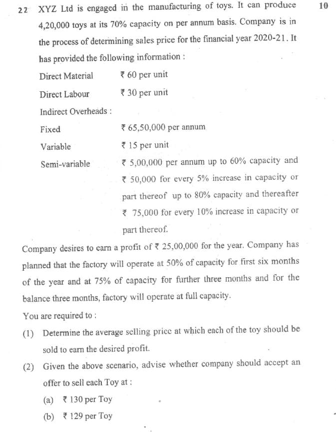 Image attached to the doubt: How to calculate the semi variable cost ?.
