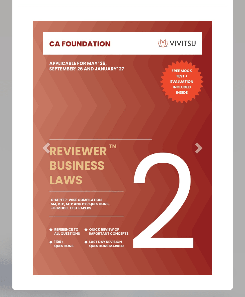 Image attached to the doubt: Kisi ke pass Vivitsu reviews book PDF he purchase wali law's ki CA foundation ki