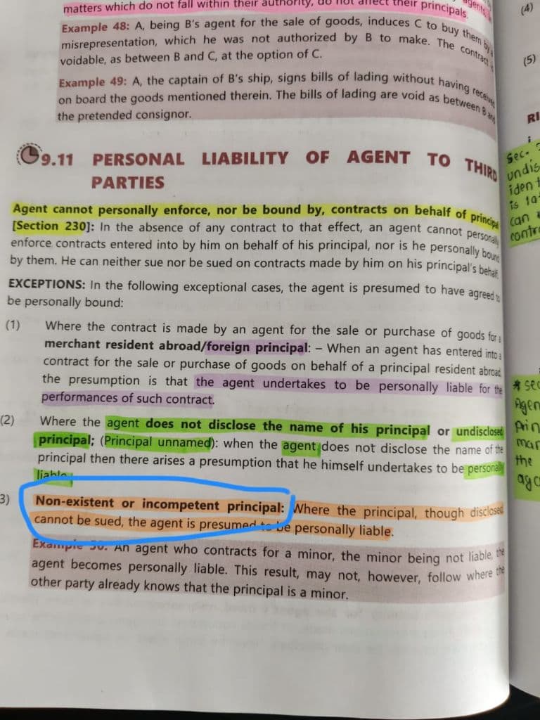 Image attached to the doubt: According to section 183 of ICA 1872, Principal must be competent for contract…