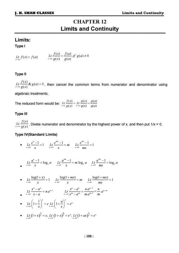 First page of Limits and Continuity Notes
