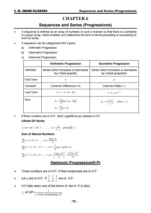 First page of Sequence and Series Notes