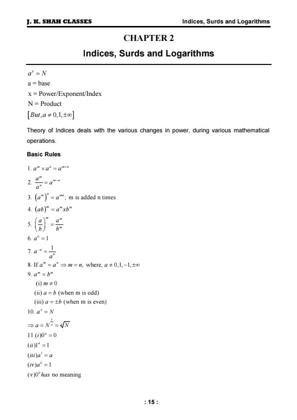 First page of Indices, Surds and Logarithms