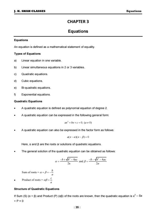 First page of Equations Notes