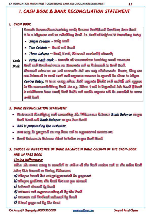 First page of Cash Book and BRS Notes