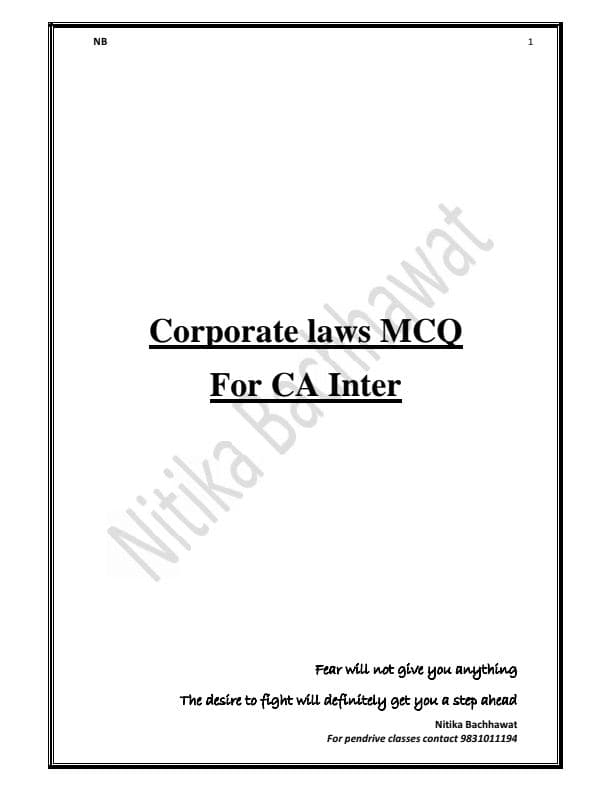 First page of Company Law MCQs by Nikita Bachhawat