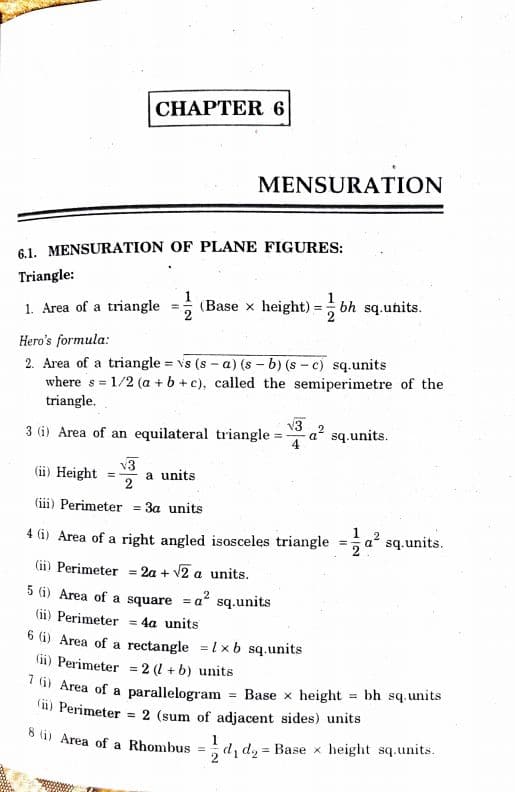 First page of Mensuration Formulae