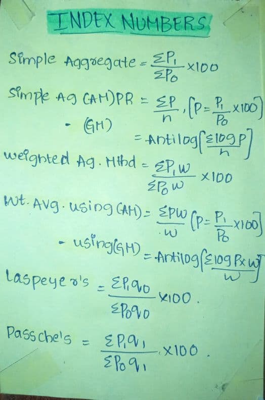 First page of Index numbers formulas for ca foundation