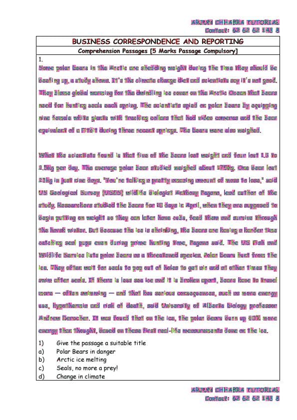 First page of Expected Questions of BCR by Arjun Chabra Sir