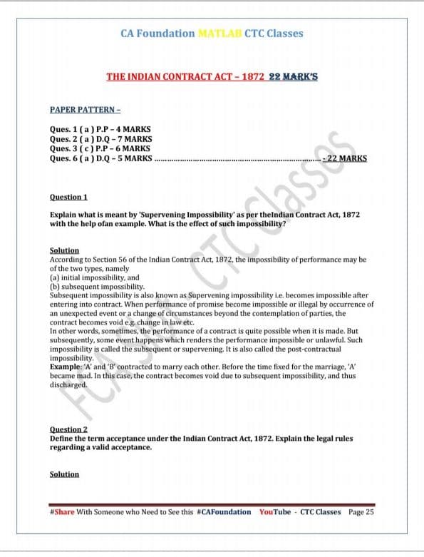 First page of CTC classes Imp questions of ica1872