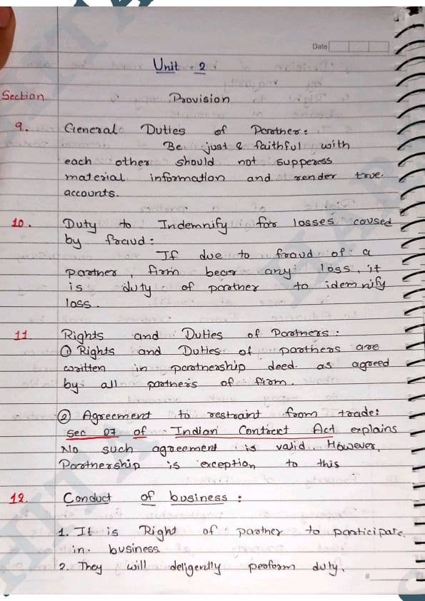 First page of Unit 2 partnership act summary by studious harshita This is handwritten of harshita shared by everyone on this app this is the official owner's account of those handwritten notes