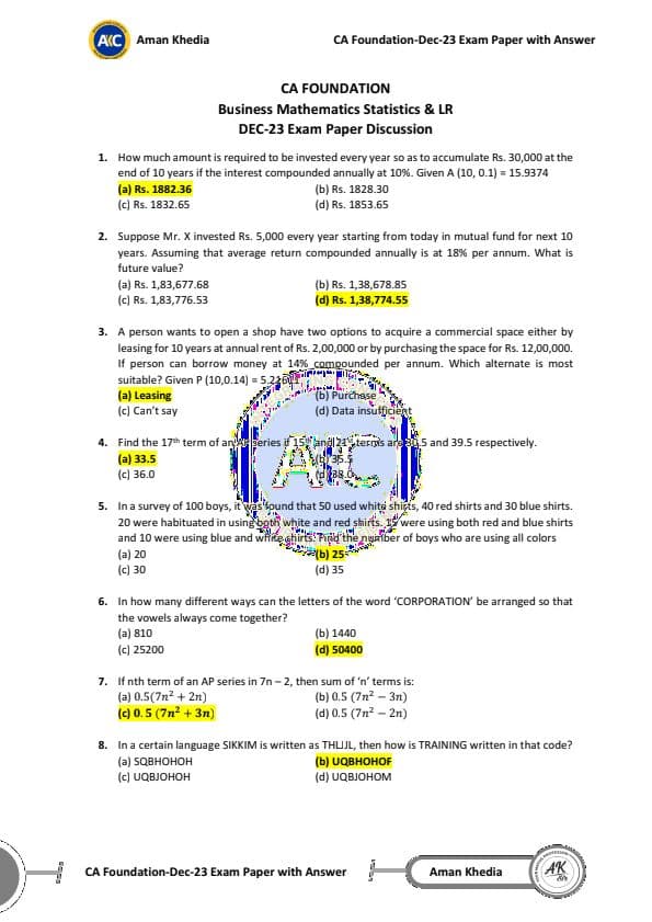 First page of MSLR (Suggested answers) December 2023