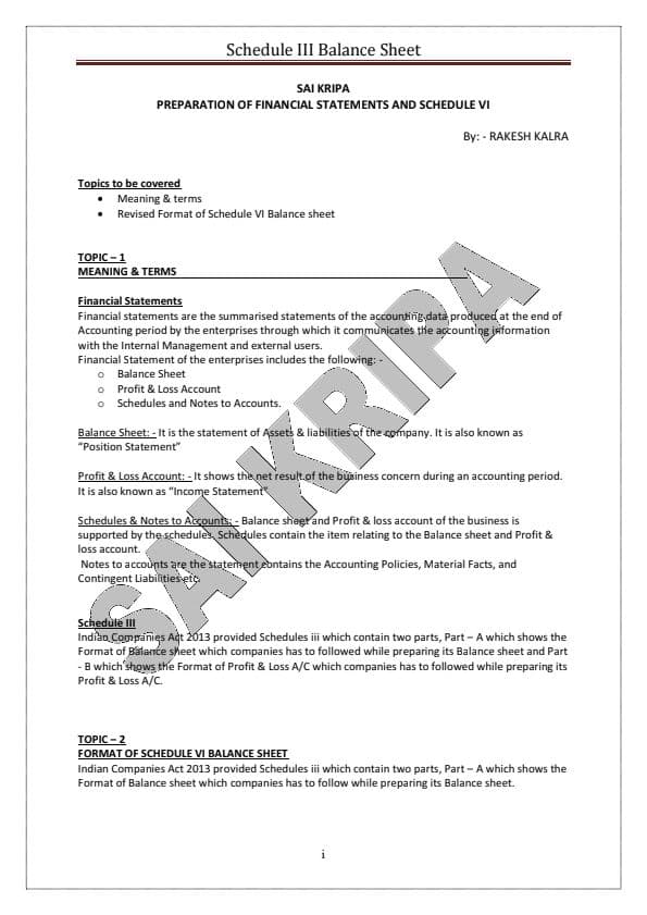 First page of RAKESH KALRA sir' notes Preparation of financial statements