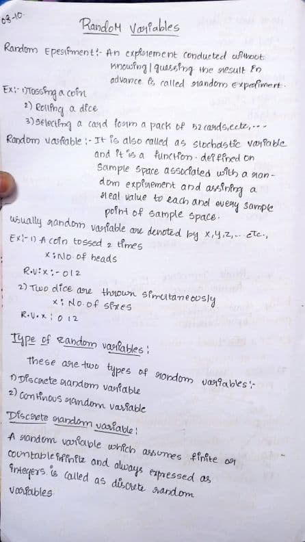 First page of Random variables theory