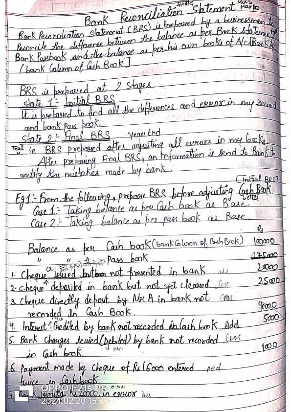 First page of Bank reconciliation Statement Accounts CA Foundation Easy and simple