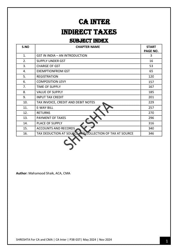 First page of CA INTERMEDIATE GST NOTES