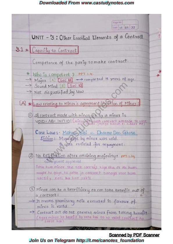 First page of Business law Chapter 2 Indian contract Act Unit 3