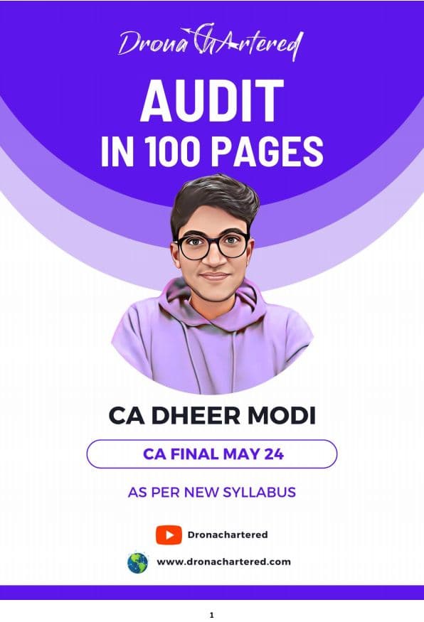 First page of CA Final Audit in 100 Pages π by CA Dheer Modi. Good Reference book π for last day revisions. One can refer to the thorough study of the Audit. Do give a look to this creation once ! #Audit #CAFINAL