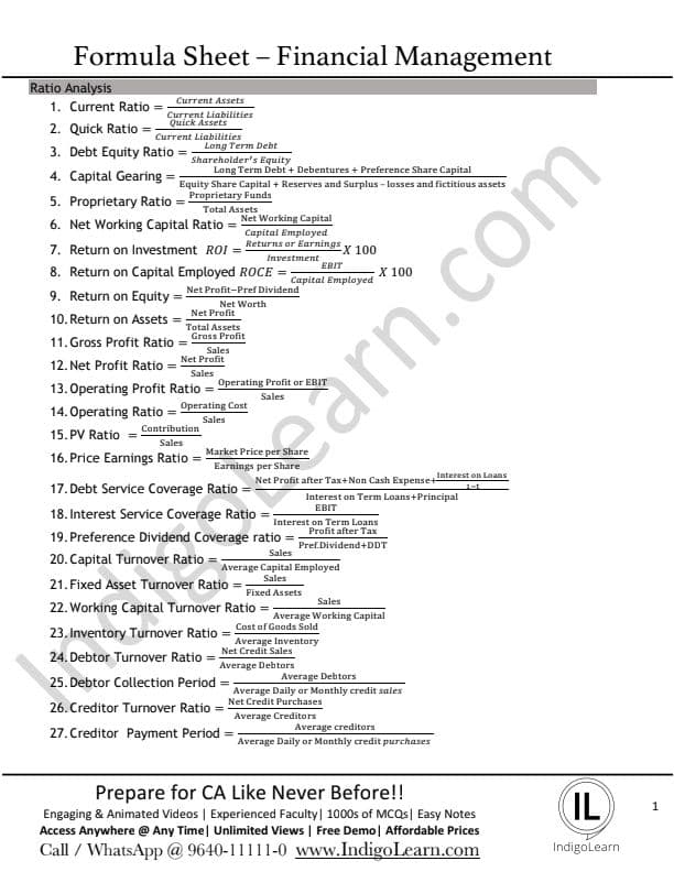 First page of FM complete formula sheet for exam POV. Sufficient to recall all the formulas for exam. Follow for more