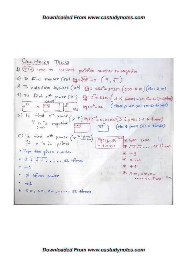 First page of Calculator tricks for CA Foundation Maths ! #easytricks #handwrittennotes