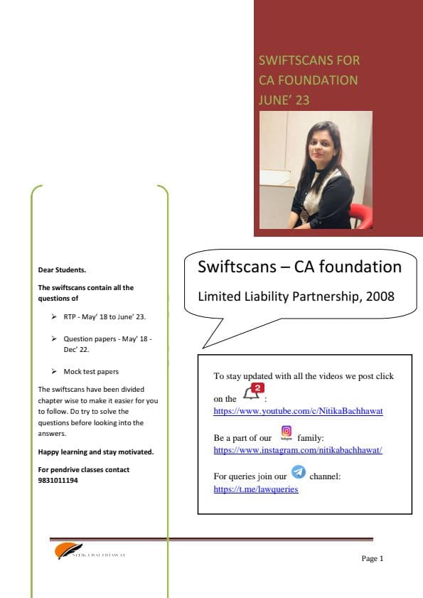 First page of Business Laws Question Bank ( LLP ACT - 2008 ) #PYQ #MTP # RTP !