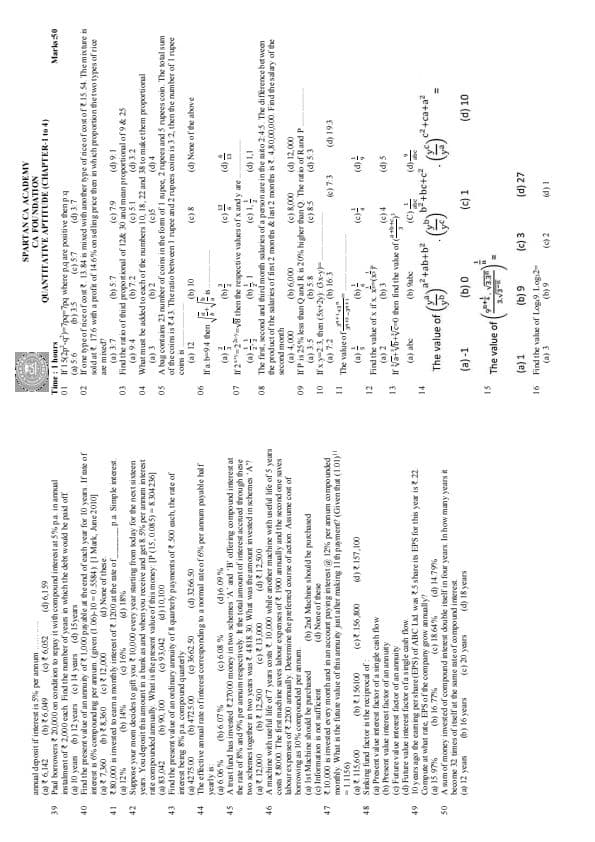 First page of Ca foundation maths first four chapters test paper try it better better performance