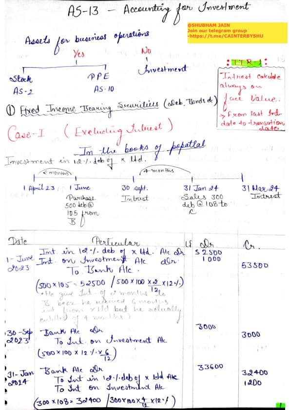 First page of As - 13 Accounting for investment. All concepts are covered in these notes. I hope you like it.