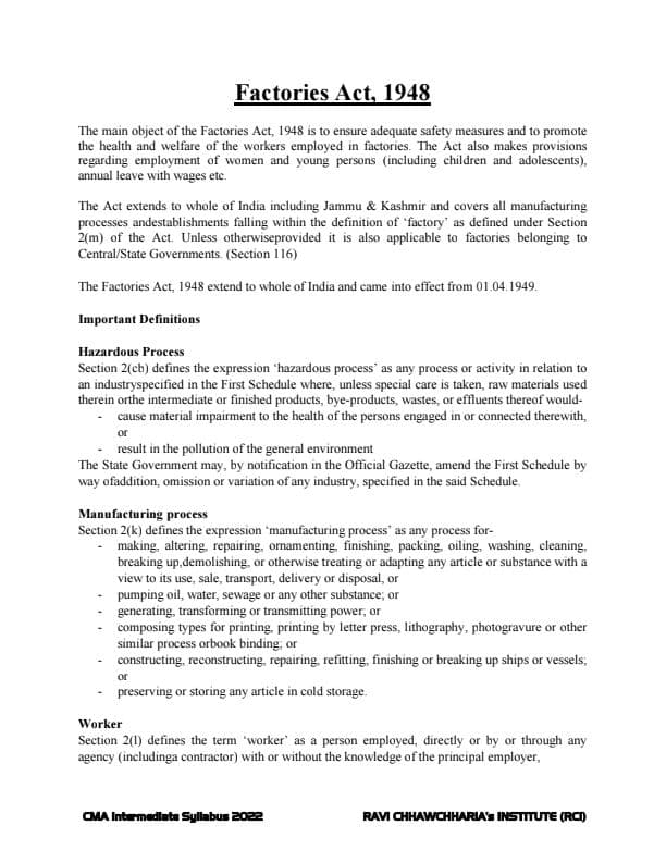 First page of Cma inter factories act notes