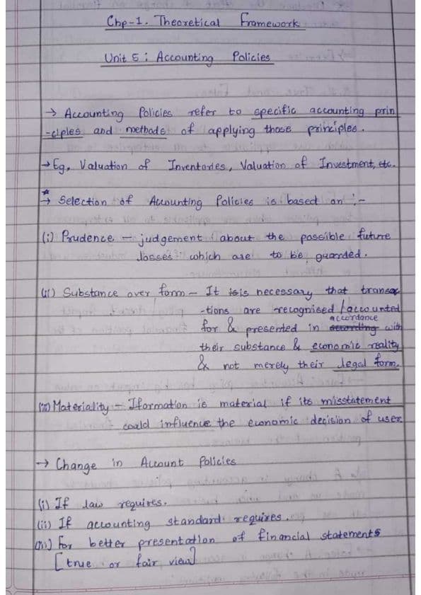 First page of CA Foundation Accounting Cho-1. Theoretical Framework Unit 5: Accounting Policies
