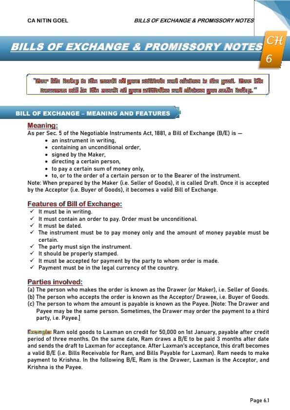 First page of Account chap 6 - Bill of exchange and promisorry notes