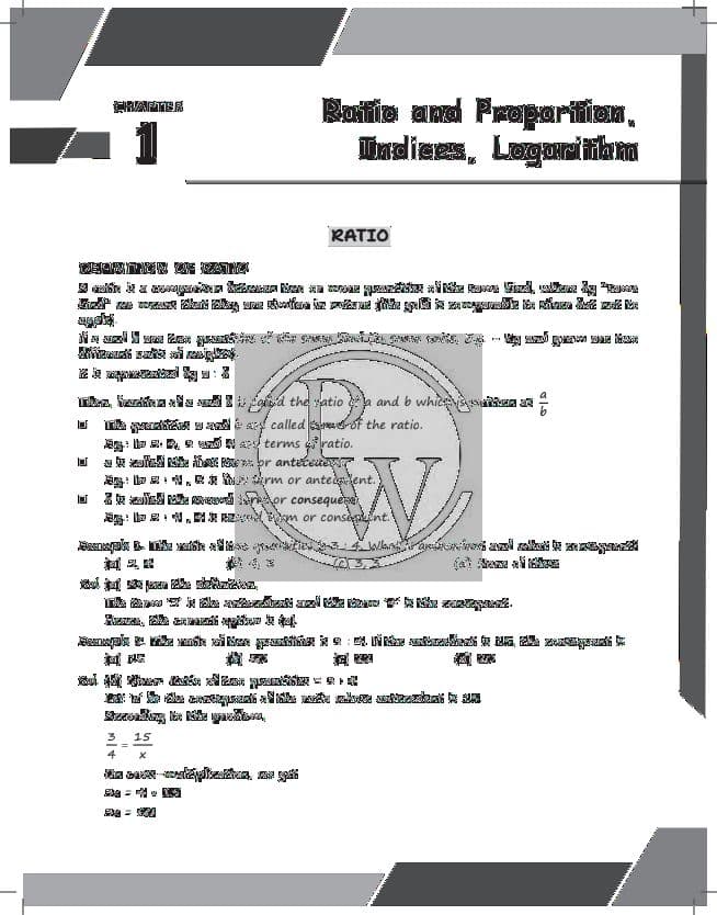 First page of Ratio, proportion and indices Practice questions and important points