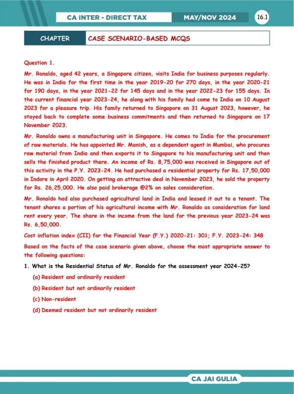 First page of Paper-3 Taxation Case Based MCQ Practice