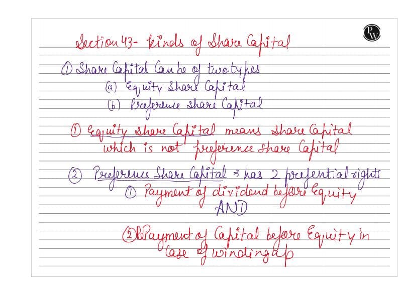 First page of Hand written notes of share capital by Gurpreet Singh sir teaching in physics wallah