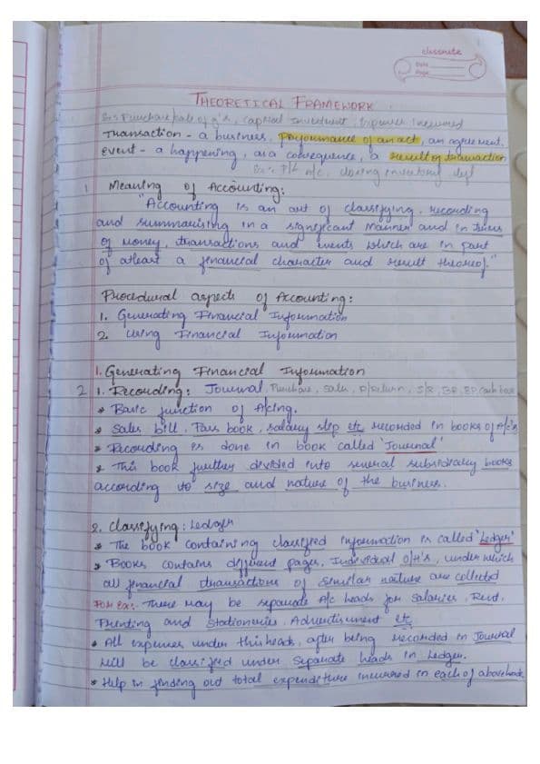 First page of Ca foundation Accounts Chapter-1 Notes
