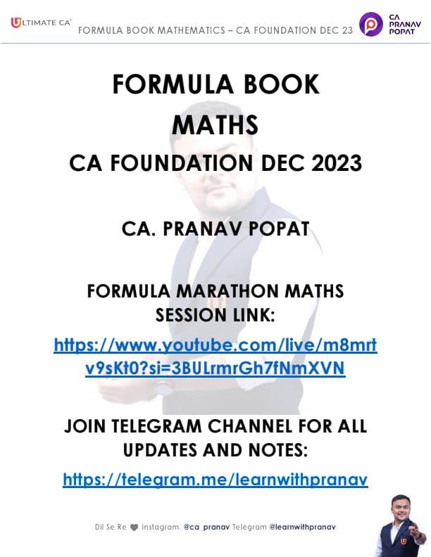 First page of Maths Formulas Book (BY- CA Pranav Popat Sir)