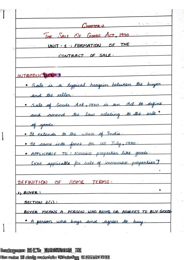 First page of Law sales of goods act