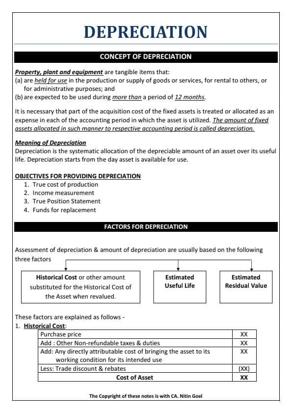 First page of Depreciation notes