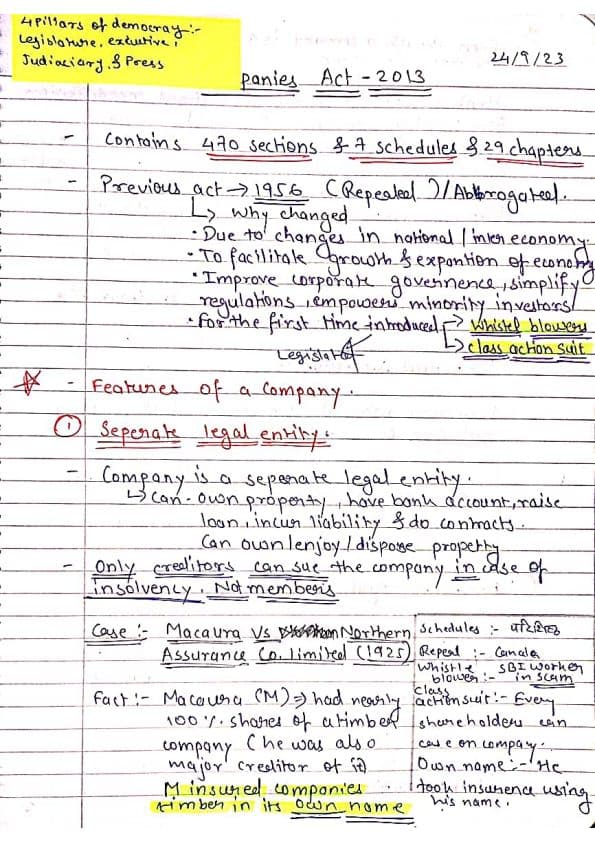 First page of Business law chapter companies Act 2013 full detailed notes #CA